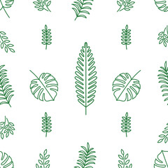 Summer seamless pattern with tropical leaves for textile, fabric manufacturing, wallpaper, covers, surface, print, gift wrap, scrapbooking. Vector.