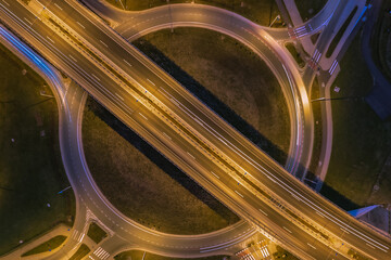 Top view of city exit roundabout in Wroclaw, Poland