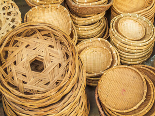 Random assortment of woven cane baskets