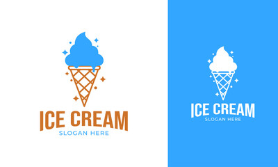 Ice cream or gelato logo with waffle cone for dessert