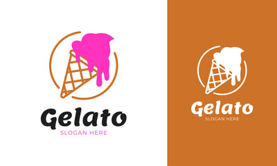Gelato logo design with cone for ice cream shop identity