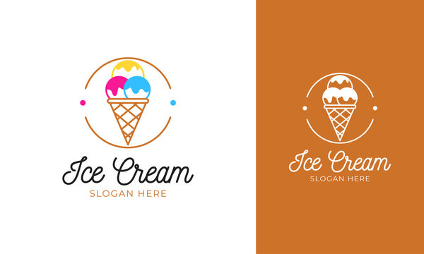 Sweet ice cream logo design with cone icon for dessert