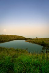 heart shape lake in wayanad chembra peak kerala,Amazing mountain landscape , Beautiful travel and tourism nature image 