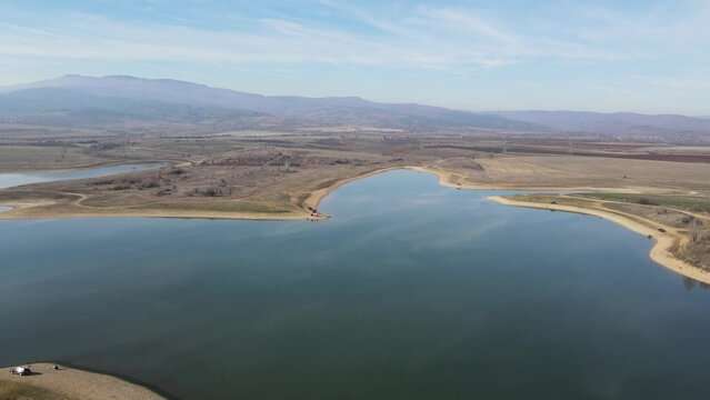 Amazing Aerial view of Drenov Dol reservoir, Kyustendil region, Bulgaria
