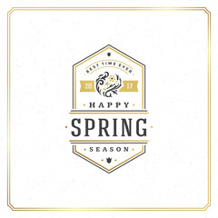 Obraz premium Spring badge vector typographic design vintage greeting card. Golden textured background. Eps 10.