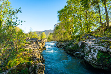 The Sella river near the town of Cangas de Onis. Asturias. Spain