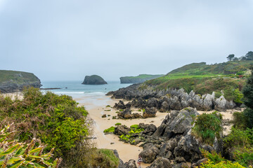 Fototapeta premium Playa de Barro on a spring morning on the Borizu peninsula in the town of Llanes. Asturias. Spain
