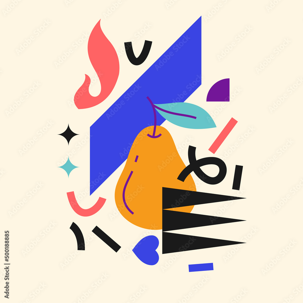 Poster vector graphics in a minimalistic style with geometric elements. illustration of a pear in a flat st