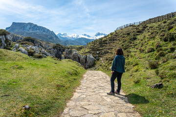 A young man heading to the Buferrera mines in the Covadonga lakes. Asturias. Spain