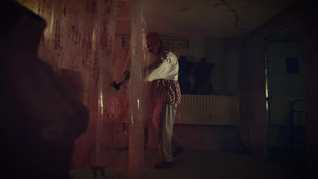 Creepy clown maniac goes crazy in his bloody lair
