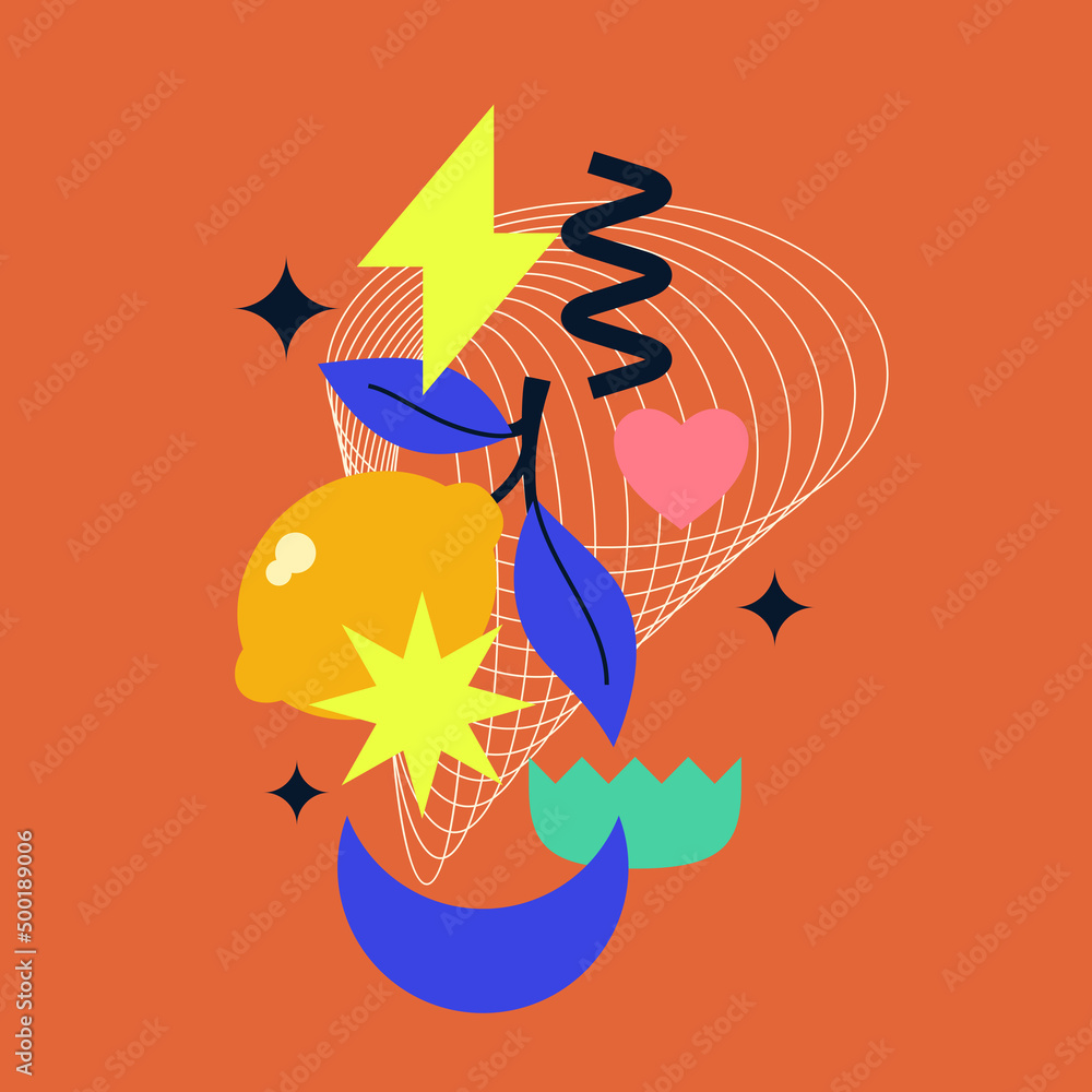 Poster vector graphics in a minimalistic fashionable style with geometric elements.. illustration of a lemo
