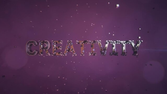 Animazione testo 3D CREATIVITY con frammentazione e ricomposizione cubi