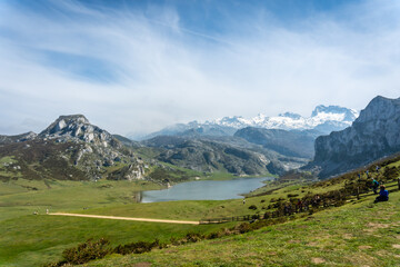 Fototapeta na wymiar View from the viewpoint of entrelagos in the Lakes of Covadonga. Asturias. Spain