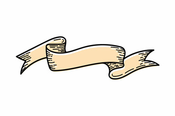 Emblem in the form of a ribbon. Hand-drawn doodle sketch element. A twisting ribbon. Design for text or as an additional element. Simple vector illustration.