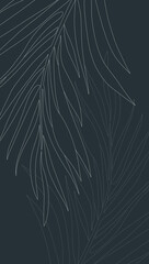 White and gray lines pattern of tropical leaves pattern style on dark gray background, flat line vector and illustration.