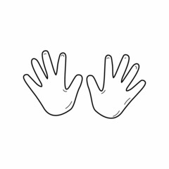 The outline of a person's palms. A hand-drawn doodle sketch element. Palms of a man. The symbol of ten in mathematics. Finger counting. Simple vector illustration.