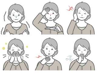 風邪の症状が出ている高齢女性