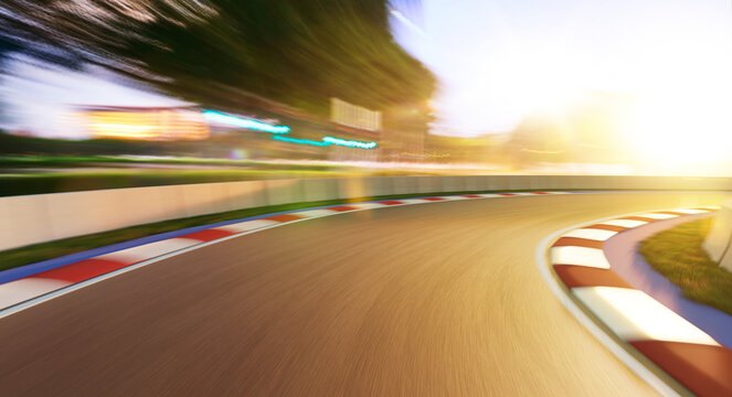 Motion blurred racetrack,golden hour mood