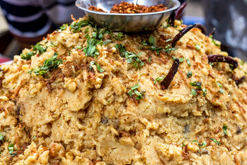 Spicy indian street food made with pea and fried chili