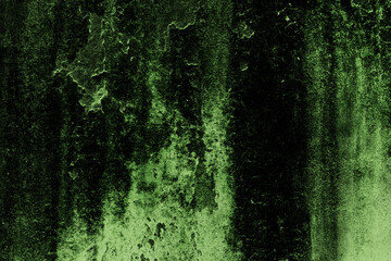 Green painted dirty concrete wall surface with black grunge texture for background