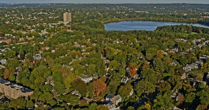 Boston Massachusetts Aerial v269 birds eye view drone flyover capturing cambridge neighborhood landscape leading to harvard campus cityscape - Shot with Inspire 2, X7 camera - October 2021