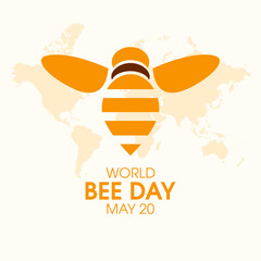 World Bee Day vector. Bee simple icon and world map silhouette vector. Bee Day Poster, May 20. Important day
