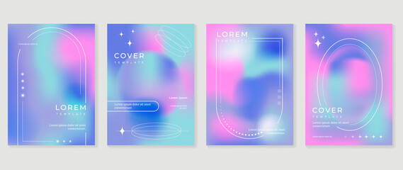 Fototapeta na wymiar Abstract colorful gradient cover template. Set of poster design with hologram color, dynamic graphic, circle shape, dot pattern. Collection modern banners for flyer, business, ads, decoration, card.