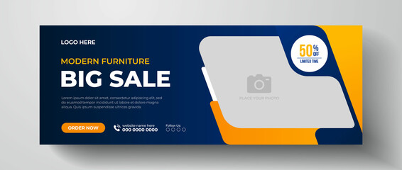 Modern furniture sale facebook cover page design, web banner for furniture sale, sale banner template - obrazy, fototapety, plakaty