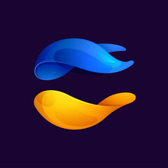 Sphere logo in Ukrainians flag colors. Colorful vector emblems in volume style.