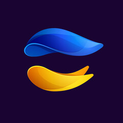 Sphere logo in Ukrainians flag colors. Colorful vector emblems in volume style.