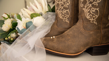 Obraz premium bridal shoes and bouquet