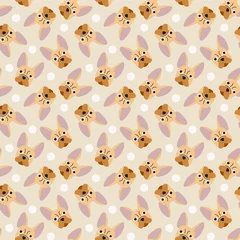Fotobehang Sweet cute seamless repeat bulldog dog puppy pet animal vector pattern on dark pastel background. Cute bulldog faces. © Revolutionizzed