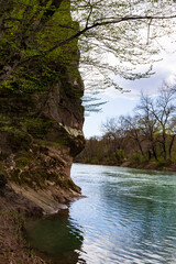 Fototapeta na wymiar Rocks on the bank of a mountain river.