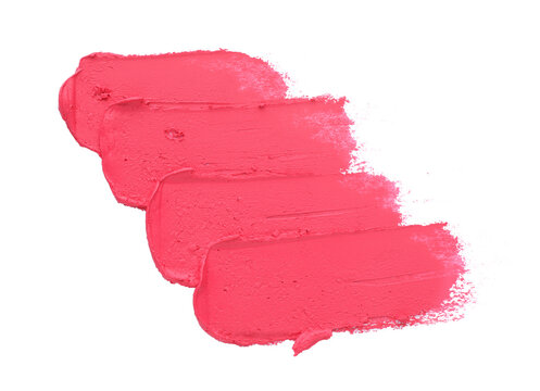 Smears Of Bright Pink Lipstick On White Background