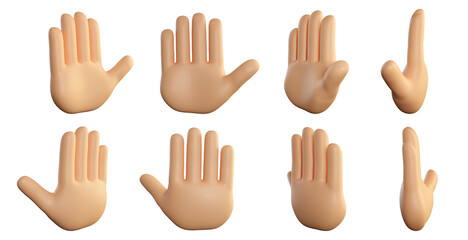 Human hand palm. Five fingers gesture. Welcome, hello, greeting or goodwill concept. Realistic 3d high quality render isolated on white background.