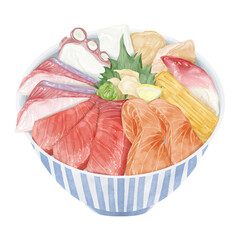 海鮮丼の手描き水彩イラスト
