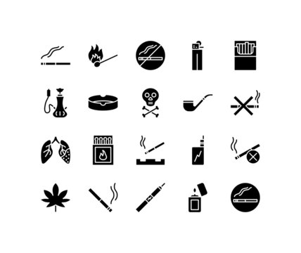 Smoking cigar flat line icons set. Cigar, tobacco, vape tank and cigarettes. Simple flat vector illustration for web site or mobile app
