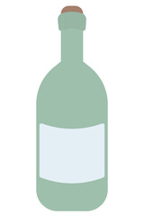 Wine bottle. Color vector illustration. Green glass container with an alcoholic drink. The bottle with Easter Cahors is closed with a cork. Isolated background. Flat style. Idea for web design, menus