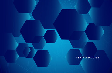 Fototapeta premium Blue hexagons technology background with futuristic geometric pattern