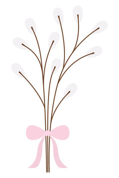 willow branches with pink bow clip art preview