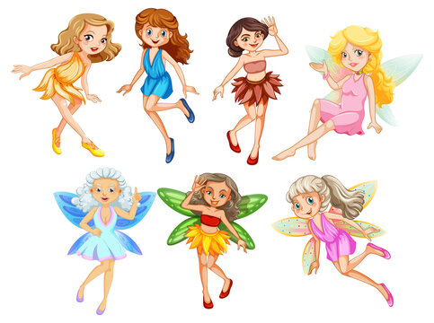 A set of lovely fairy on white background