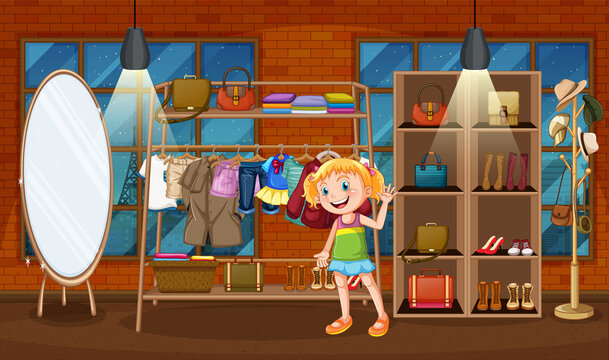 Scene with girl waving in the shop