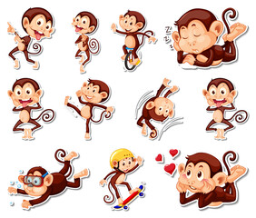 Sticker set of funny monkey cartoon characters © GraphicsRF