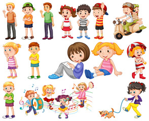 Happy children in different actions
