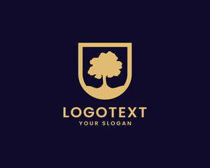 Tree gold logo with shield for logo company