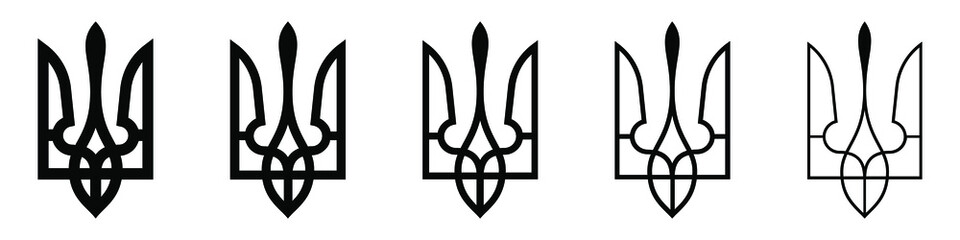 Coat of Arms of Ukraine. Set of trident icons. State emblem. National ukrainian symbol. Vector illustration. - obrazy, fototapety, plakaty