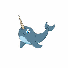 Cute and adorable cartoon narwhal vector © PitubeART