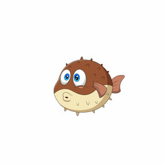 Obraz premium Illustration of cute cartoon puffer fish