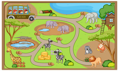 Game template with many animals in the zoo