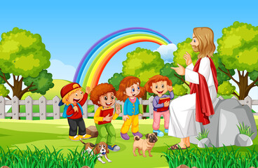 Obraz na płótnie Canvas Jesus and children at the park